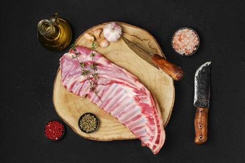 Top view of raw fresh lamb ribs