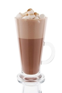 Cappuccino in tall glass isolated on white background