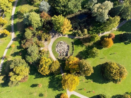 Aerial view of Mettnaupark with sculpture garden