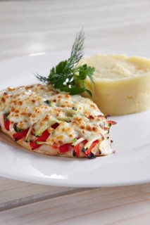 Fried chicken fillet with bell pepper