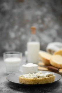 Healthy breakfast with homemade yeast-free bread