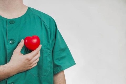 Nurse showing plastic heart