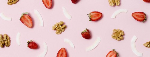 Top view delicious strawberries with walnuts. Resolution and high quality beautiful photo
