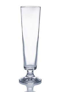 Empty transparent sling glass with reflection isolated on white