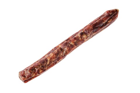 Dried jerked deer and pork sausage isolated on white background