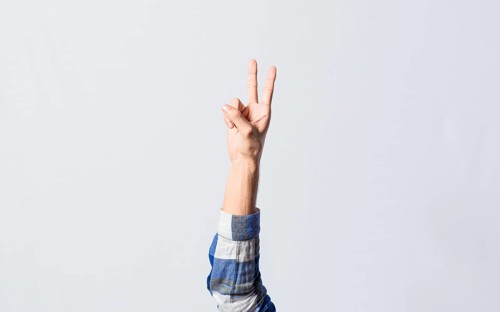 Counting the number TWO in sign language. Deaf and dumb counting the number TWO in sign language