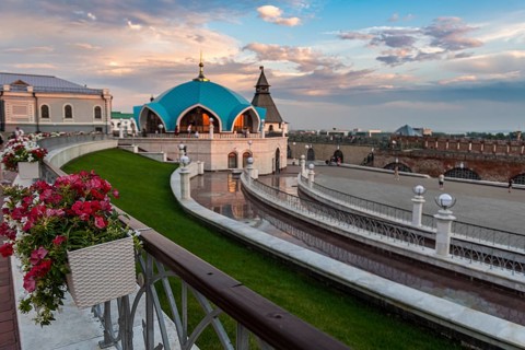 Kul Sharif Mosque in the Kremlin at sunset