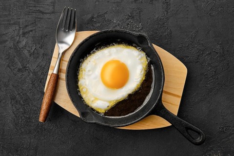 Fried egg in small cast-iron skillet