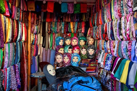 Many colourful headscarves