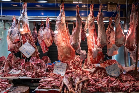 Raw meat at a stall