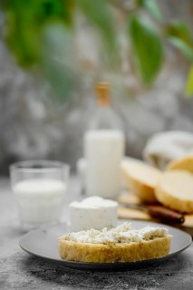 Healthy breakfast with homemade yeast-free bread