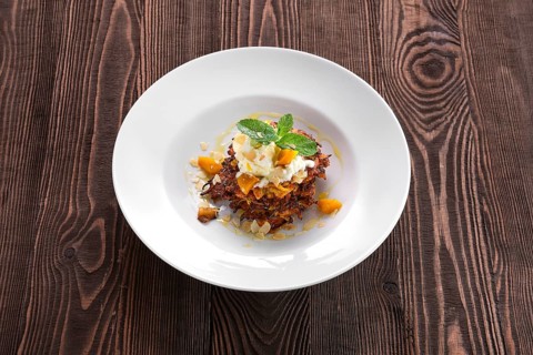 Pumpkin fritters with soft cheese