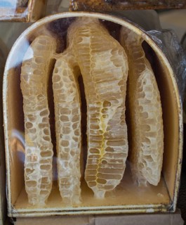 Sweet fresh honey in the sealed comb frame