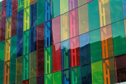 Colorful windows of the Palais des congres de Montreal