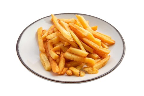 Plate with french fries isolated on white background