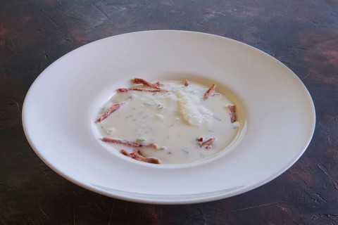 Traditional cold belorussian soup with beef