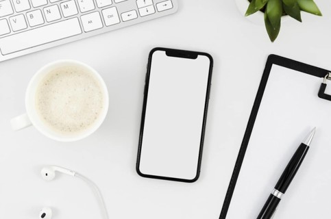 Top view smartphone template over workspace. Resolution and high quality beautiful photo