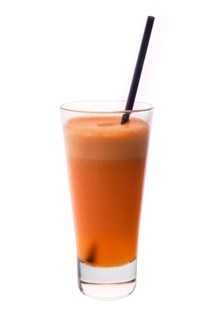 Fresh carrot and apple juice isolated on white background