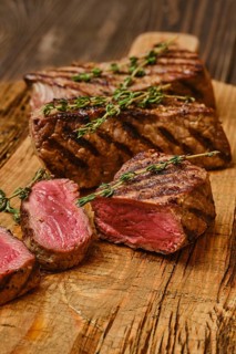 Closeup view of medium rare beef steak