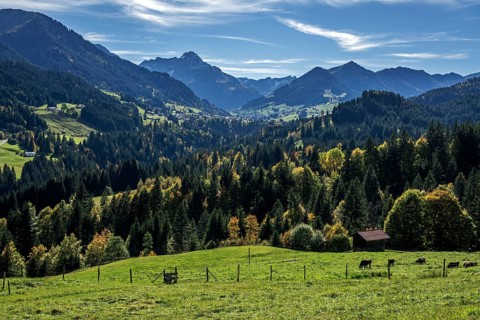 View from the alpine pasture behind the Enge into Kleinwalsertal