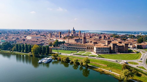 Aerial of the Unesco world heritage site the city of Mantua