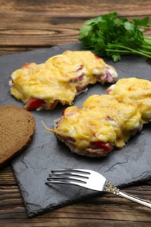 Baked in oven meat with mushrooms