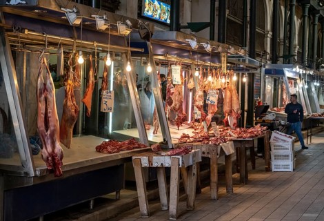 Raw meat at a stall