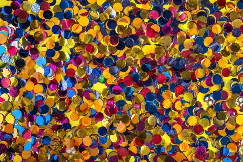 Party composition with colorful confetti