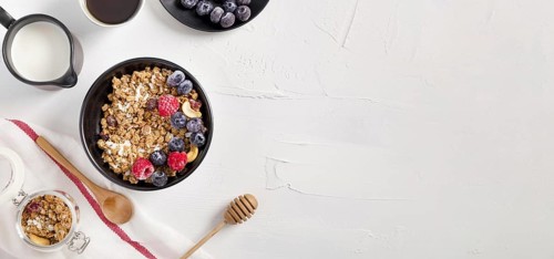 Top view bowl with homemade granola. Resolution and high quality beautiful photo