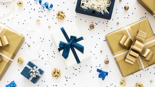 Top view composition wrapped presents. Resolution and high quality beautiful photo