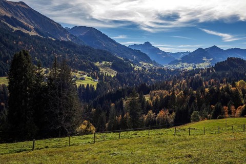 View from the alpine pasture behind the Enge into Kleinwalsertal