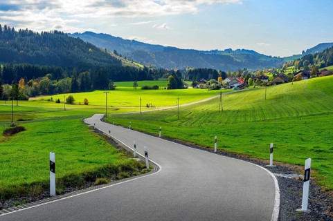 Forests and meadows and country road near Missen-Willhams