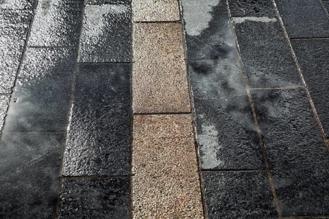Rain-soaked footpath