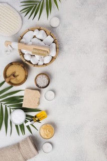 Top view skincare treatment with soap stones. Resolution and high quality beautiful photo