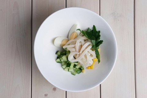 Top view of salad with squid