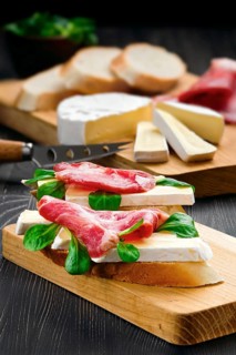 Sandwich with camembert cheese and smoked bacon