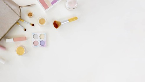 Copy space bag with cosmetics desk