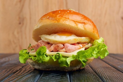 Tasty Egg burger with mozzarella