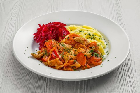 Plate with beef goulash