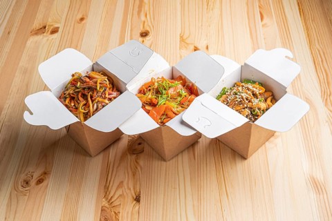 Variety of noodle in take away cardboard box