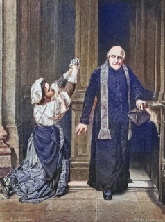 Woman and priest at the confessional