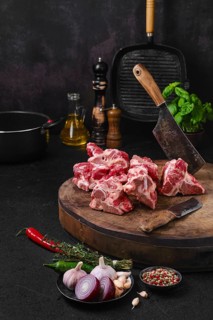 Chopped beef bones for making bouillon stock