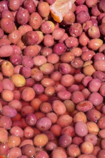 Turkish style prepared olives in the market stands