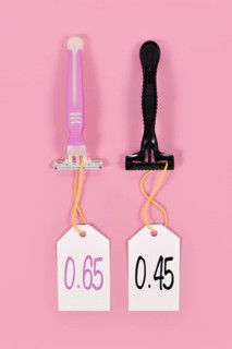 Pink tax and gender stereotypes concept showing pink and black razors marketed to specific genders with different price tags