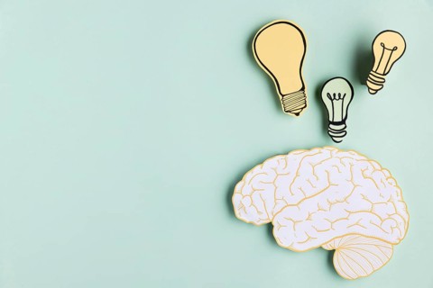 Copy space paper brain with light bulb