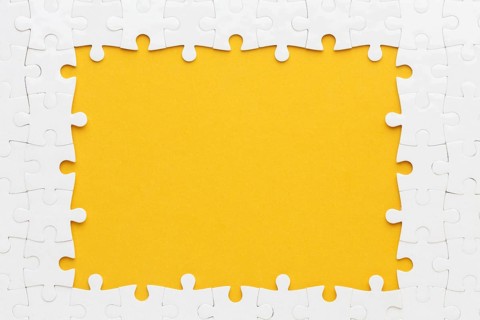 Flat lay puzzle frame concept