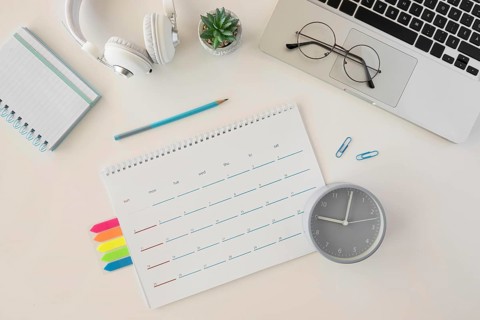 Top view desk calendar laptop. Resolution and high quality beautiful photo