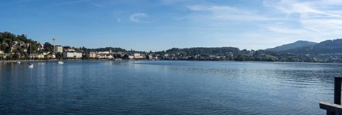 View of Gmunden and Lake Lake Traun from Seeschloss Ort