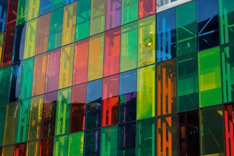 Colorful windows of the Palais des congres de Montreal