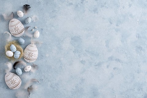 Top view traditional easter eggs concept with copy space. Resolution and high quality beautiful photo